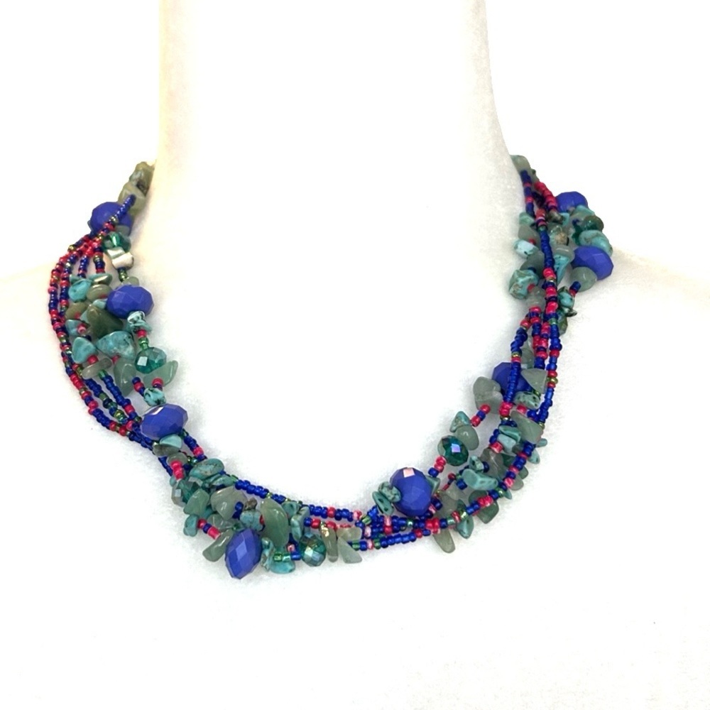Genuine Gem Stones with Glass Multi Layered Necklace